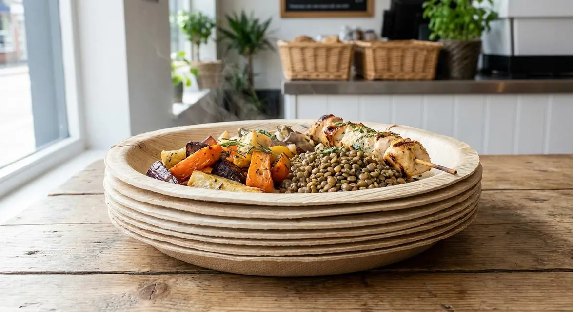 Eco-friendly bagasse plates used for sustainable foodservice